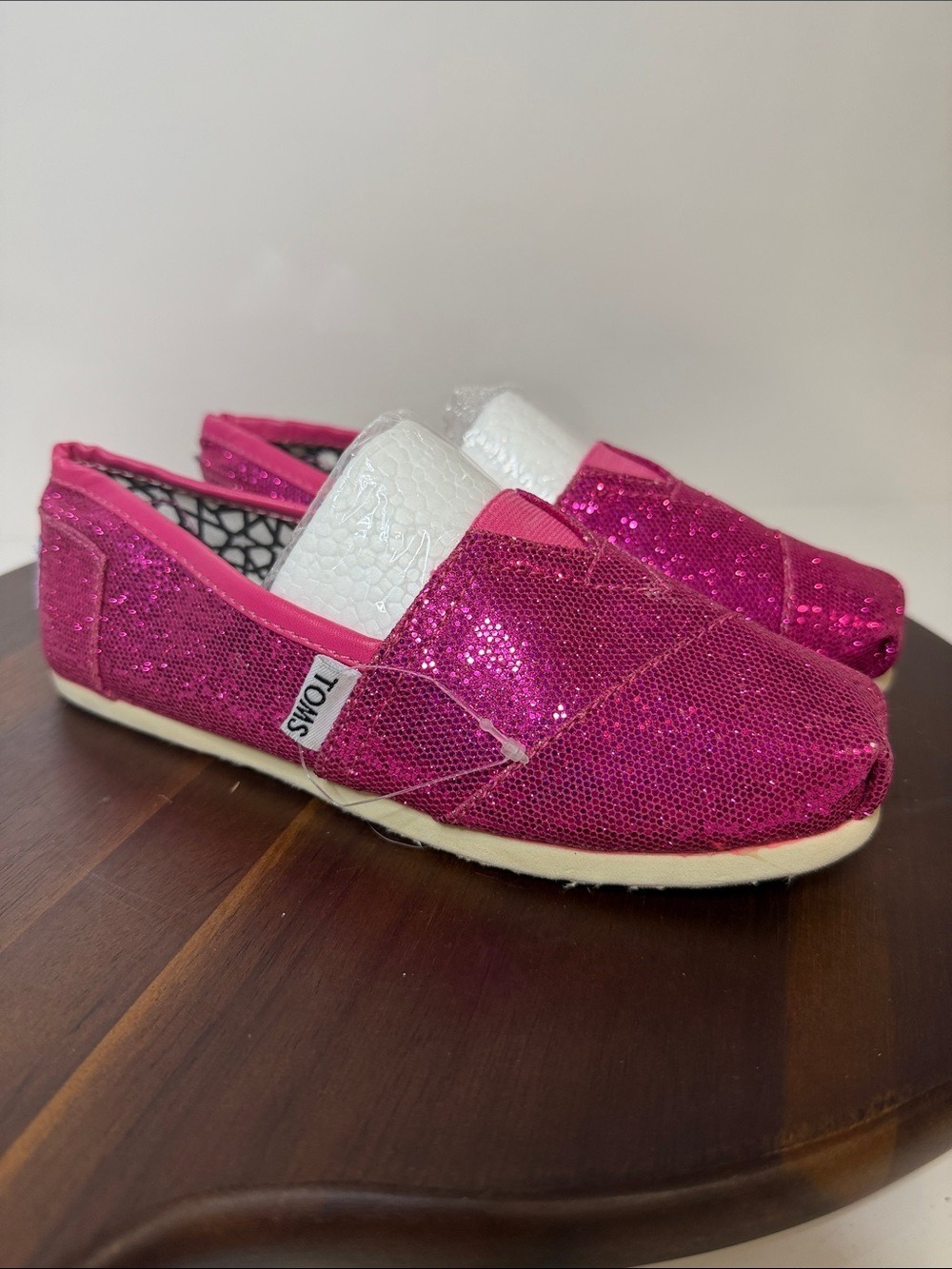 TOMS Classic Glitter Slip-On Shoes Kids Size 2 Pink Sparkle NWOT